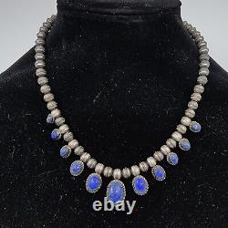 Handmade Native American Beaded Necklace Sterling Silver With Lapis Lazuli