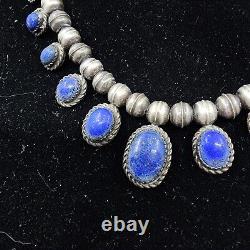 Handmade Native American Beaded Necklace Sterling Silver With Lapis Lazuli