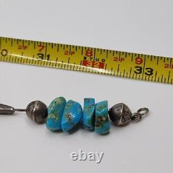 Handmade Native American Sterling Bench Beaded Necklace W Turquoise Stones 33