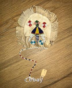 Handmade Native American Style Beaded Leather Pouch with Fringe, Sioux