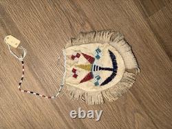 Handmade Native American Style Beaded Leather Pouch with Fringe, Sioux