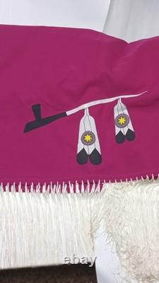 Handmade Native American Style Shawl Purple Feather Pipe Design Fringe Beads
