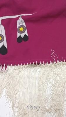 Handmade Native American Style Shawl Purple Feather Pipe Design Fringe Beads