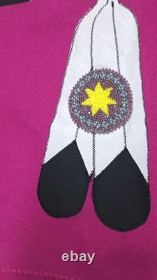 Handmade Native American Style Shawl Purple Feather Pipe Design Fringe Beads