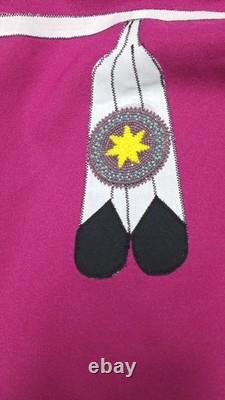 Handmade Native American Style Shawl Purple Feather Pipe Design Fringe Beads