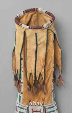 Handmade Native American Tobacco Cover Sioux Beaded Leather Pipe Bag Fringe