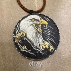 Handmade Native American inspired Eagle Glass Beaded, Painted Medallion Necklace