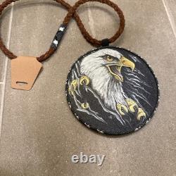 Handmade Native American inspired Eagle Glass Beaded, Painted Medallion Necklace