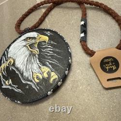 Handmade Native American inspired Eagle Glass Beaded, Painted Medallion Necklace