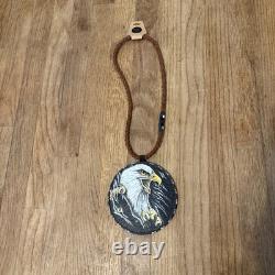 Handmade Native American inspired Eagle Glass Beaded, Painted Medallion Necklace