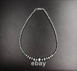 Handmade Navajo Pearl Sterling Silver Bead Choker Necklace & Hoop Earrings Set