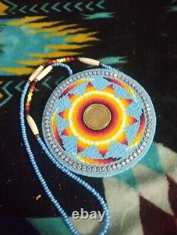 Handmade native american style star beaded medallion unisex ehtnic pendant