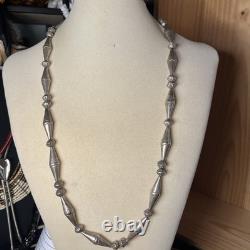 Heavy Native American sterling silver hand made bench bead necklace 28.5 long