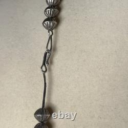 Heavy Native American sterling silver hand made bench bead necklace 28.5 long