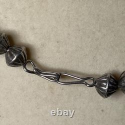 Heavy Native American sterling silver hand made bench bead necklace 28.5 long