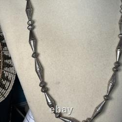 Heavy Native American sterling silver hand made bench bead necklace 28.5 long