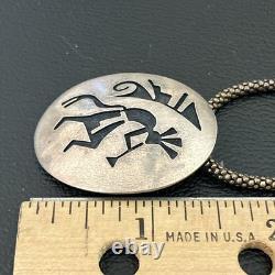 Hopi Vintage Signed Kokopelli Oval Overlay Pendant Sterling 925 w 28 Rope Chain