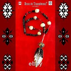 Hopi natives american tribal ethnic jewelry primitive necklace feather eagle red