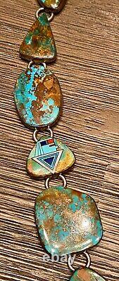 Huge MUSEUM Navajo Joe Piaso J Gem Pilot Mtn Turquoise Micro Inlay Necklace 235G