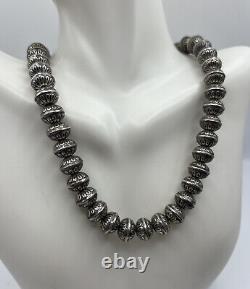 Huge Native American Sterling Silver Navajo Pearls Stamped Bead Necklace 16 41g