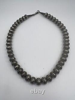 Huge Native American Sterling Silver Navajo Pearls Stamped Bead Necklace 16 41g