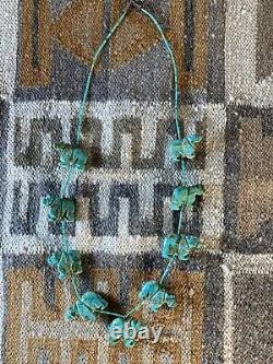 Huge Vintage Zuni Turquoise Bear Fetish Heishi Bead Necklace From Estate 106 gm