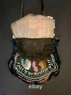 IROQUOIS BEADED CLOTH PURSE 1800s Native American Hand Bag Hand-Made Antique