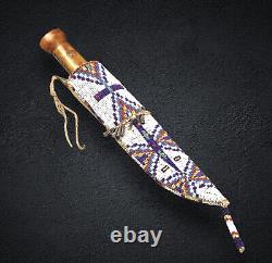 Indian Beaded Knife Cover Native American Sioux Handmade Hide Knife Sheath