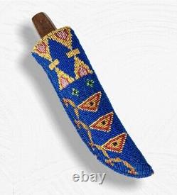 Indian Beaded Knife Cover Sioux Style Native American Leather Hide Knife Sheath