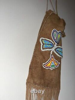 Indian Beaded Native American Sioux Pipe Tabaco Bag-genuine Hide? With Bells