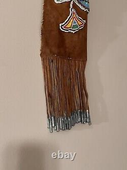 Indian Beaded Native American Sioux Pipe Tabaco Bag-genuine Hide? With Bells