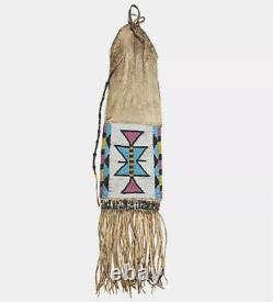 Indian Beaded Native American Sioux Plains Pipe Tabaco Bag Elk Hide Bag B902