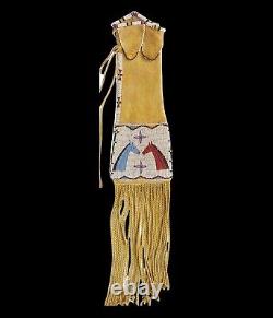 Indian Beaded Native American Sioux Plains Pipe Tabaco Bag Elk Hide Bag B907