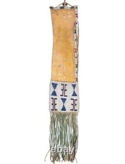 Indian Beaded Native American Sioux Tabaco Bag plain pipe bag with beads&friges