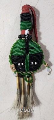 Indian Native American Beaded Leather Rattle Signed 1994