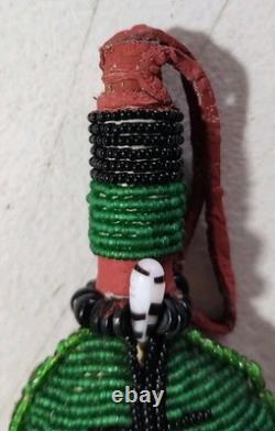 Indian Native American Beaded Leather Rattle Signed 1994