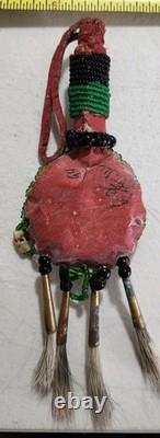 Indian Native American Beaded Leather Rattle Signed 1994