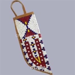 Indian Native American Sioux Handmade Suede Leather Beaded Knife Cover Beaded