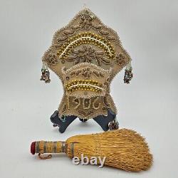 Iroquois Antique Native American Beaded Whimsy Whisk Broom Holder 1906 w broom