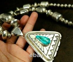 JONATHAN NEZ! TURQUOISE & LARGE BEADS 26 Sterling Silver Pendant HAND SIGNED