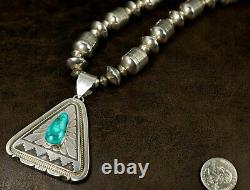 JONATHAN NEZ! TURQUOISE & LARGE BEADS 26 Sterling Silver Pendant HAND SIGNED