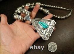 JONATHAN NEZ! TURQUOISE & LARGE BEADS 26 Sterling Silver Pendant HAND SIGNED