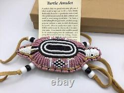 K. D. Fast Horse, Native American, Leather And Hand Made Beaded Turtle Amulet
