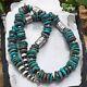 Kingman Turquoise Navajo Pearl Cylinder Bead Necklace Sterling Stamped Chunky 21