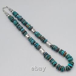 Kingman Turquoise Navajo Pearl Cylinder Bead Necklace Sterling Stamped Chunky 21