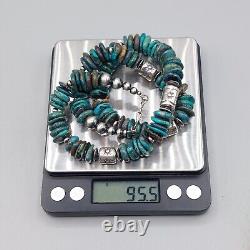 Kingman Turquoise Navajo Pearl Cylinder Bead Necklace Sterling Stamped Chunky 21