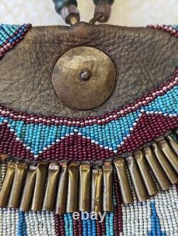 Kiowa Style Strike-a-Light Bead Brass Tassel Braintan Leather Bag Diane Eiswald