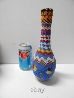 LARGE ANTIQUE VINTAGE PAIUTE INDIAN BEADED BOTTLE 9 7/8t NICE OLD ONE