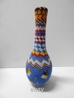 LARGE ANTIQUE VINTAGE PAIUTE INDIAN BEADED BOTTLE 9 7/8t NICE OLD ONE