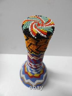 LARGE ANTIQUE VINTAGE PAIUTE INDIAN BEADED BOTTLE 9 7/8t NICE OLD ONE